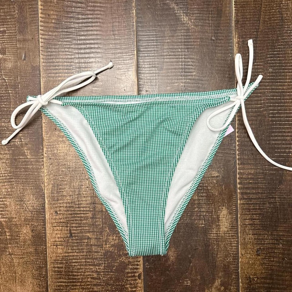 Wild Fable Green & White Gingham Bikini Bottoms with Adjustable Side Ties